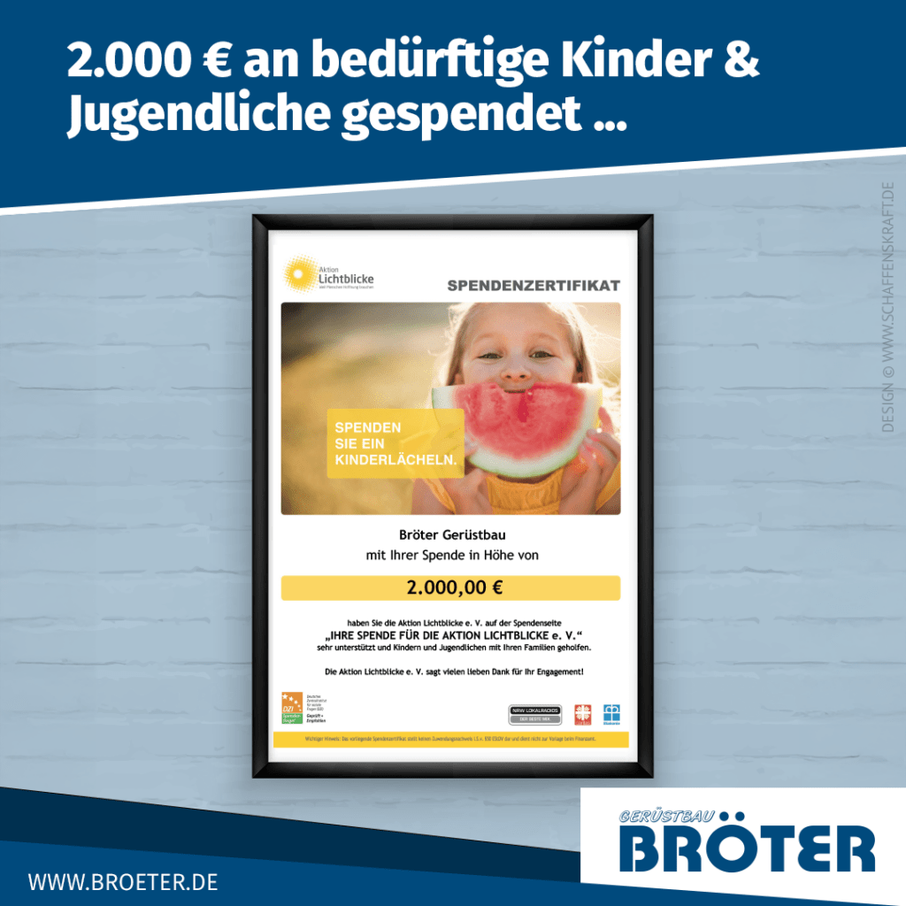 2.000 € an bedürf­tige Kinder & Jugend­liche gespendet …